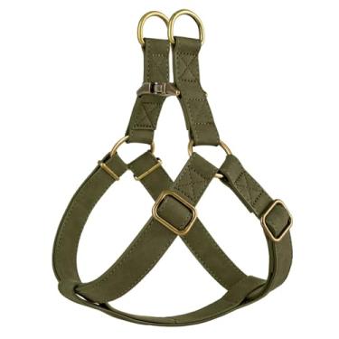 Imagem de Didog Peitoral para cães Step in Dog – Peitoral para cães de couro PU com fivela de metal bronze antigo, fácil de caminhar, peitoral para cães médios (verde escuro, P: Peito 40,6-56 cm)