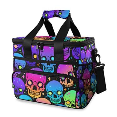 Imagem de Bolsa térmica roxa com caveira psicodélica, bolsa térmica para piquenique, lancheira, reutilizável, macia, portátil, para praia, supermercado, acampamento, viagem para adultos, homens e mulheres