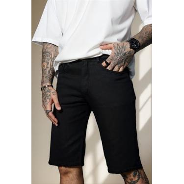 Imagem de Bermuda Jeans Preto Masc Desfiado Na Barra Com Bolsos 951191 - You Jea