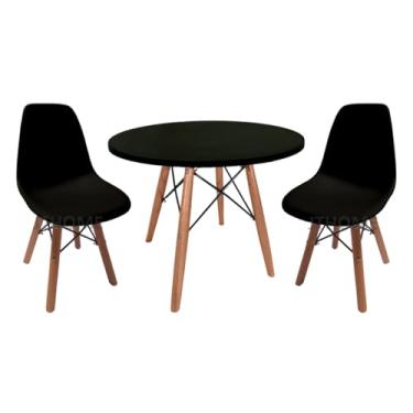 Imagem de Mesa Redonda 52cm Infantil Eiffel Charles Eames + 2 Cadeira Infantil Criança (Preto)