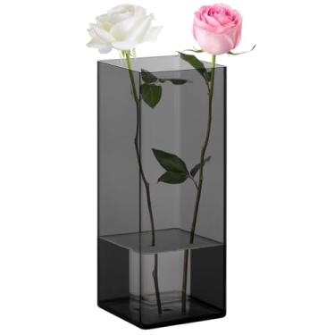 Imagem de Suream Vasos quadrados de 12,7 cm L x 30,5 cm A, vasos de plástico para flores, arranjos de flores flutuantes para centros de mesa de casamento, decoração de mesa de casa