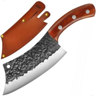 Imagem de Cutelo Artesanal Profissional Aço Inox Cabo Madeira 27cm - Loja Braico