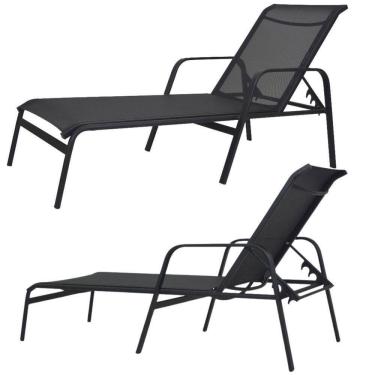 Imagem de Kit 2 Cadeira Espreguiçadeira De Piscina Alumínio E Tela Sling Preto + Mesinha Preto