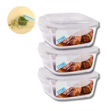 Imagem de 3 Pote Vidro Tampa Hermética Quadrado 320ml Papinha Pequeno - QUALITY 