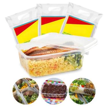 Imagem de Kit 72 Pote Retangular de Plástico 500ml Marmita Fit Bolo no Pote de S