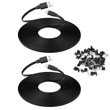 Imagem de Pacote com 2 cabos de extensão de 7,6 m para câmera WYZE Cam v4, WYZE Cam v3 e v3 Pro, cabo micro USB plano longo, preto