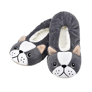 Imagem de DICUIRD Pantufa infantil com estampa de animais, de lã, aconchegante, para uso interno, para quarto, Cão, 32-33