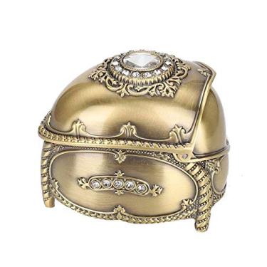 Imagem de Caixa de joias, clássica vintage em forma de coração caixa de joias de metal anel organizador de armazenamento baú presente de Natal