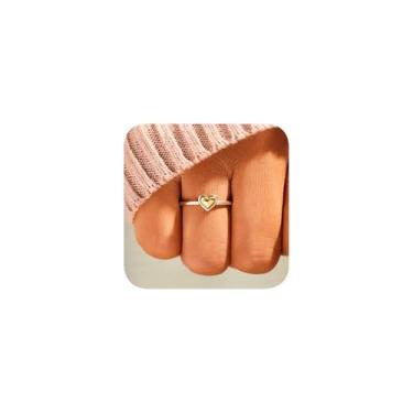 Imagem de Anel de coração de ouro prata simples para mulheres 925 banhado a prata anel de amor coração anel de noivado compromisso alianças de casamento empilháveis joias minimalistas presente tamanho 7#