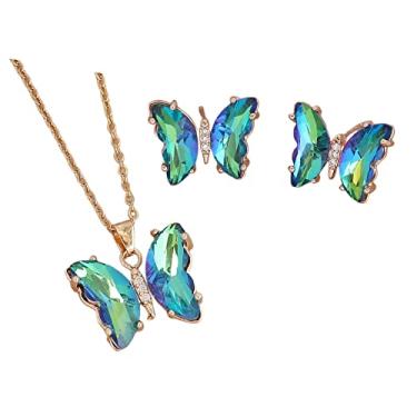 Imagem de Pingyongchang Brincos de colar de borboleta para mulheres zircônias cúbicas minimalistas brincos de pingente de borboleta de ouro colar colar bonito cristal borboleta conjunto de joias para mulheres meninas presentes joias, Metal, Metal