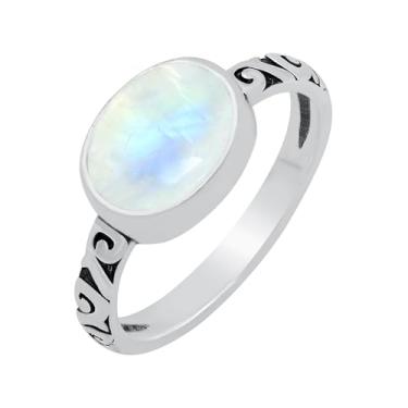 Imagem de Anéis de pedra preciosa natural de labradorita/pedra da lua/ametista/turquesa/lápis-lazúli oval para mulheres – Anel de pedra do mês de nascimento feito à mão com sobreposição de prata 925 joia