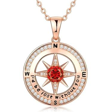 Imagem de Zifeel Colares de ouro rosa para mulheres – Colar de bússola com pedra do mês de nascimento para mulheres e meninas – presentes de aniversário para sua esposa, filha, namorada – Dia dos Namorados Mãe