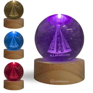 Imagem de Luminária RGB de Mesa com Base de Madeira Pinus Globo de Cristal 6cm e