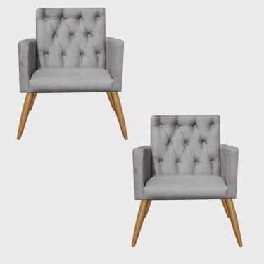 Imagem de Kit 02 Poltronas Nina Capitonê Decorativa Sala de Estar Recepção Corino Cinza - Ahz Móveis