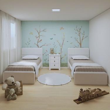 Imagem de Quarto Infantil com 2 Camas de Solteiro Loop e 1 Mesa de Cabeceira Maggiore