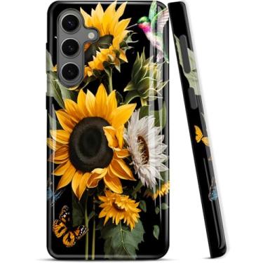 Imagem de ZISKGZO Capa compatível com Samsung Galaxy A56 5G, capa de silicone rígida de 2 camadas 2 em 1, capa protetora à prova de choque, borboleta de girassol e pássaro