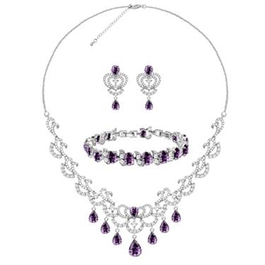 Imagem de LMXXVJ Conjunto de joias de casamento para noiva - Conjunto de brincos de colar banhado a platina, casamento/aniversário/aniversário, dia das mães, formatura, joias presentes para