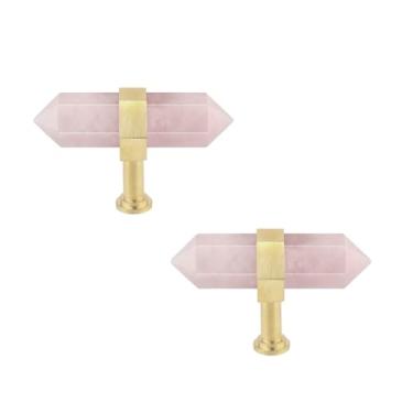 Imagem de Rockcloud Pacote com 2 puxadores de gaveta de pedra de ponto de cristal com parafusos puxador de armário puxador de armário decoração de casa, quartzo rosa