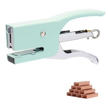 Imagem de XiowDow Alicate de grampeador portátil com 1000 peças de grampos em ouro rosa nº 10, mini grampeador verde manual, grampeador de metal portátil, grampeador de mesa fofo para mesa, material de