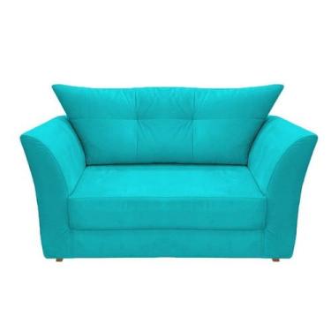 Imagem de Namoradeira Decorativa Isis Suede Azul Turquesa Pés Madeira Ms Decor -