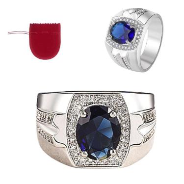 Imagem de Anel Prata 925 Topázio E Zircônias Ajustável + Saco Veludo