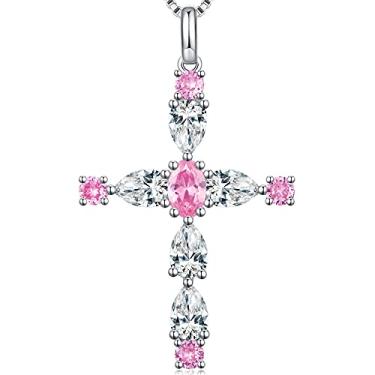 Imagem de Miaofu Colar feminino com cruz de diamante banhado a ouro branco 18 K em gota e cruz de prata esterlina 925 CZ para mulheres, Zircônia cúbica, Zircônia cúbica