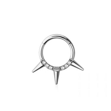 Imagem de Pierced Owl Anel clicker de segmento articulado de aço inoxidável 16GA 316L com cristal CZ e spike forrado, 16ga, Metal, Zircônia cúbica