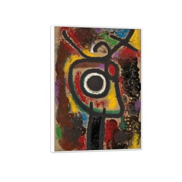 Imagem de MUHJDYC Joan Miró Imagem de arte de parede em tela - reprodução de obras de arte famosas abstratas - pinturas com moldura branca para decoração de sala de estar (personagem e pássaro) 50 x 70 cm - 19