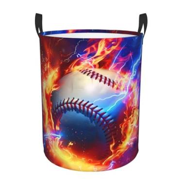 Imagem de Cesto de lavanderia com estampa de beisebol, 39,9 cm x 49,8 cm, impermeável, pano Oxford, cesto de roupa suja, engraçado, dobrável, com alças, armazenamento de roupas, organizador de brinquedos para