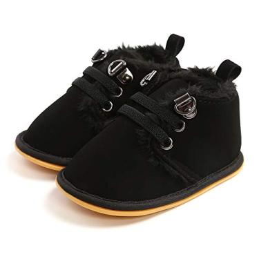 Imagem de Botas para bebês meninos meninas botas de lã antiderrapante sola macia primeiro andador sapatos quentes, 2 Pretos, 6-12 Meses