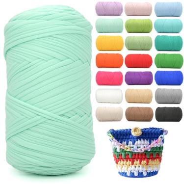 Imagem de Camiseta de 400 g para crochê, verde menta, tecido elástico macio, grosso, grosso, fio de crochê para crochê, tricô iniciante, tricô à mão para bolsa/artesanato faça você mesmo/decoração de casa
