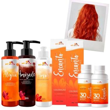Imagem de Beleza Ruiva – Kit Encanto Colors 9.44 Louro Muito Claro Cobre Intenso | Tonalizantes Alegria e Amizade | Oxigenada 30vol 9% | Ruivo Intenso, Brilho e Hidratação