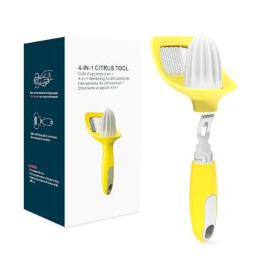 Imagem de KITCHENDAO Ferramenta de barra de raspador de limão 4 em 1, descascador de limão cítrico, faca de canal, alargador de cítricos, ralador, coletor de sementes para evitar bagunça, aderência suave ao