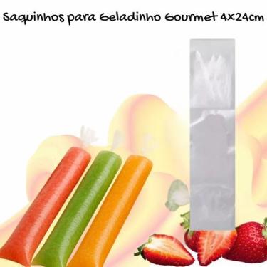 Imagem de Saquinhos 4x24cm para gelinho, geladinho, farofa transparente saco pe 