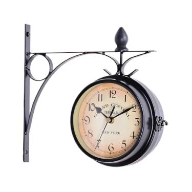 Imagem de Generic Relógio de parede lateral duplo pendurado relógio decorativo prático mudo de design retro decoração de parede para banheiro de lobby de cozinha, 42x9x41cm