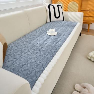 Imagem de Huierxun Capa de sofá de lã macia para sofá com 3 almofadas, antiderrapante, de jacquard, aconchegante, felpudo, lavável, protetor de móveis para animais de estimação, gatos (cinza, azul, 71 x 238 cm)
