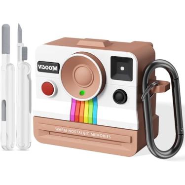 Imagem de Capas retrô para AirPods 4 2024 com kit de limpeza - Capas protetoras VISOOM bonitas e chiques para AirPods 4ª geração, capa macia Polaroid exclusiva para Apple AirPod iPods 4, capa de carregamento
