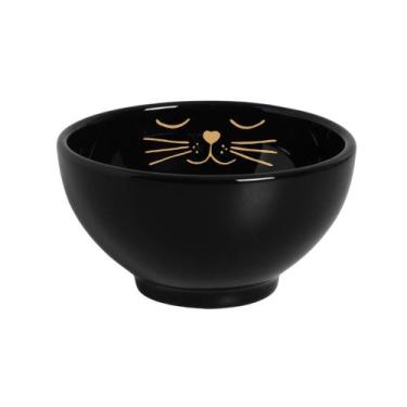 Imagem de Kit Comedouro Preto/Dourado Suporte Médio - Cerâmica Regina