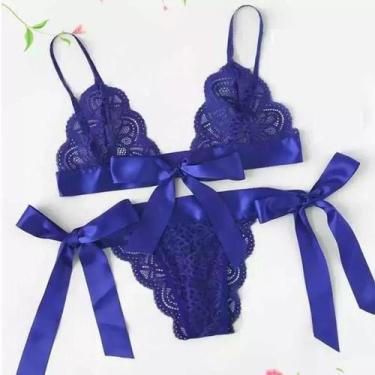 Imagem de Conjunto Sutiã e Calcinha de Renda Transparente ElaShopp, Azul