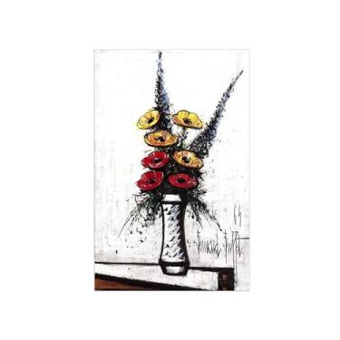 Imagem de Bernaard Bufffet Pinturas famosas decoração-Flores vermelhas amarelas-Abstrato Impressão Lona para Sala de Estar 30x50cm12x20in Sem Moldura