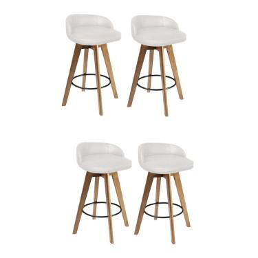 Imagem de Kit 04 Banqueta Alta Berlim Base Giratória Madeira Linho Cinza Claro