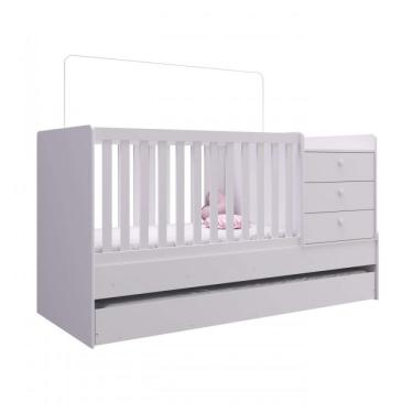 Imagem de Berço Minio Cama com Cama Auxiliar 3 Gavetas Completa Móveis Branco