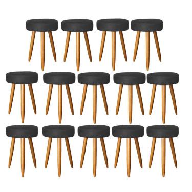 Imagem de Kit 14 Banqueta Alta Julia 50Cm Bar Cozinha Bistrô Pé Palito Castanho Corino Preto