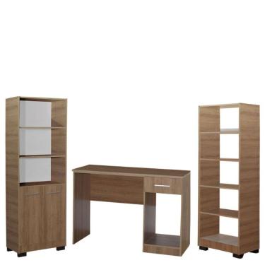 Imagem de Kit 2 Estante Livros Mesa Escrivaninha Onix Mel Com Porta