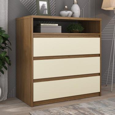 Imagem de Cômoda 3 Gavetas 1 Nicho 100% Mdf Gales Nogueira/Areia