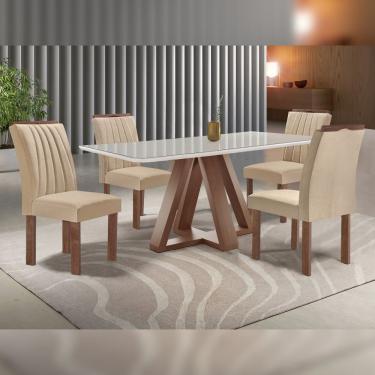 Imagem de Conjunto Mesa Tampo Smart Plus Vidro 120cmx90cm 4 Cadeiras Arizona Chocolate/off White/suede Cru