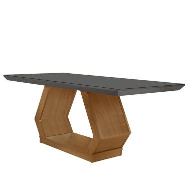 Imagem de Mesa para Sala de Jantar Lara Retangular Vidro Temperado 4mm 180cm Grafite Imbuia Estil...