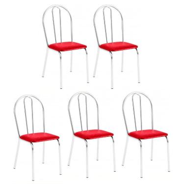 Imagem de Kit 5 Cadeiras Lisboa Cromada Para Cozinha Ou área Gourmet-assento Sintético Vermelho