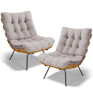 Imagem de Kit 2 Poltronas Decorativas Sala De Estar Costela L02 Linho Bege - Lyam Decor