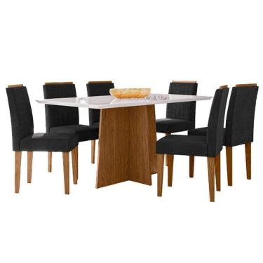 Imagem de Mesa De Jantar Anitta 160x90 Cm Com Vidro Ype Off White E 6 Cadeiras Ana Ype Veludo Preto - New Ceval
